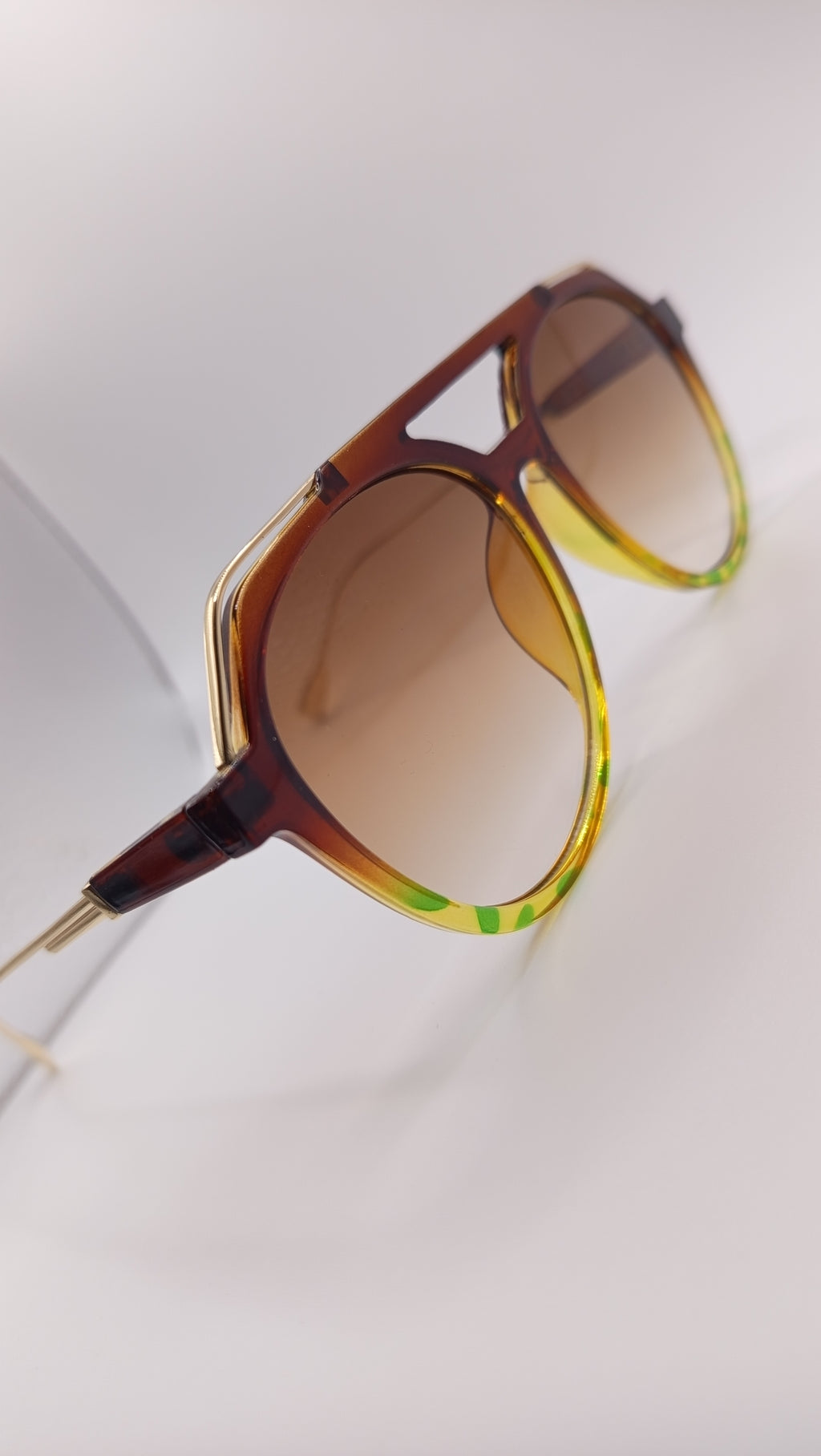 ✨ Lunettes Pilote Rétro Dégradées « 3227 » – Ambre Brûlé, Vert Citron & Branches Dorées ✨