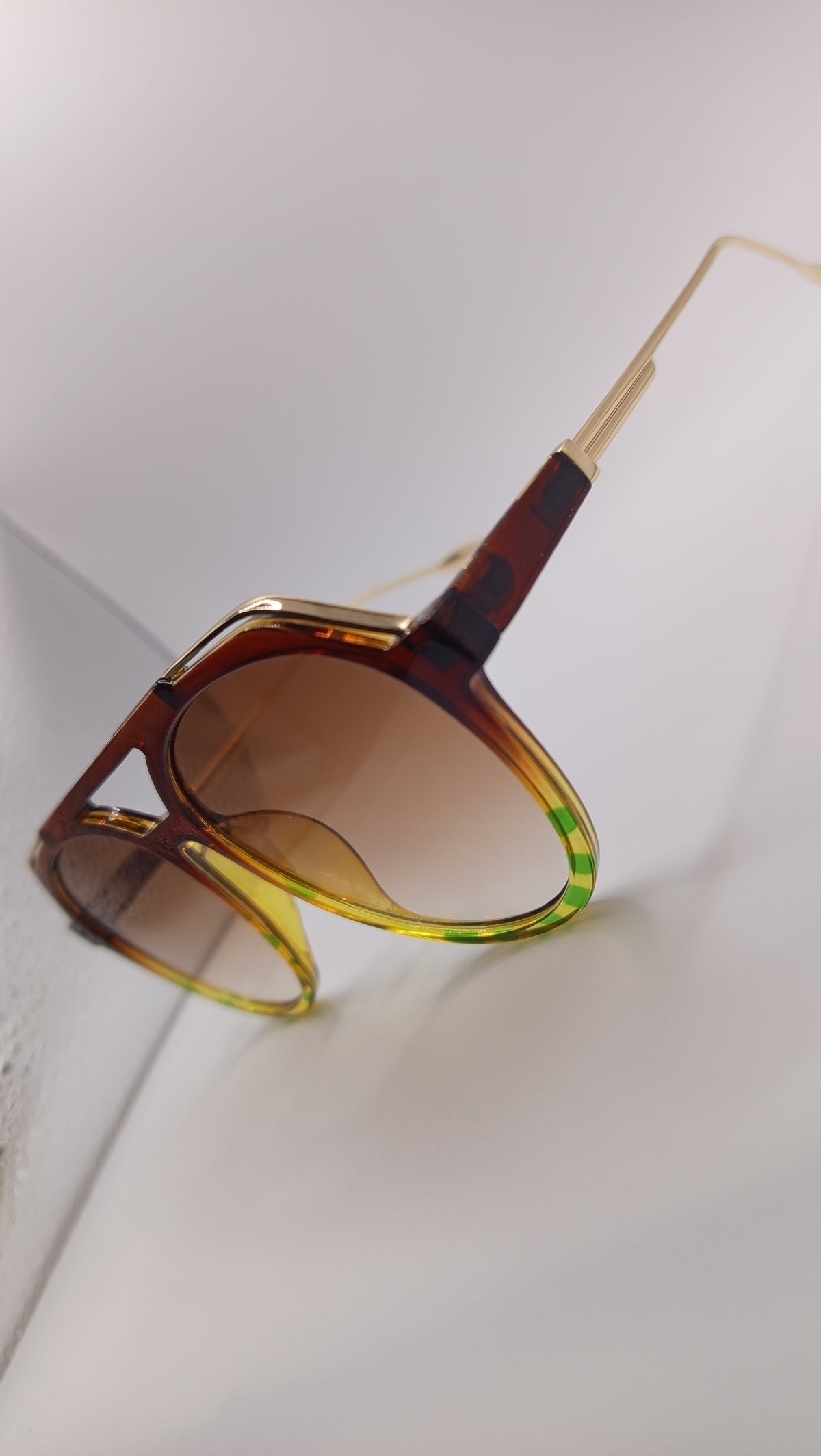 ✨ Lunettes Pilote Rétro Dégradées « 3227 » – Ambre Brûlé, Vert Citron & Branches Dorées ✨