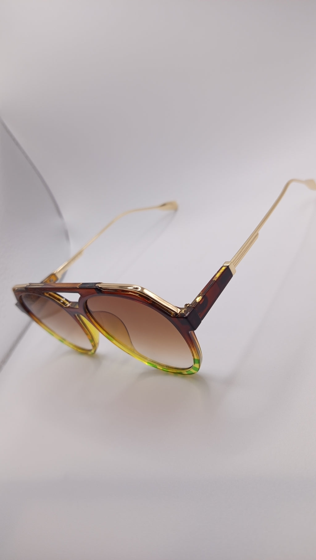 ✨ Lunettes Pilote Rétro Dégradées « 3227 » – Ambre Brûlé, Vert Citron & Branches Dorées ✨