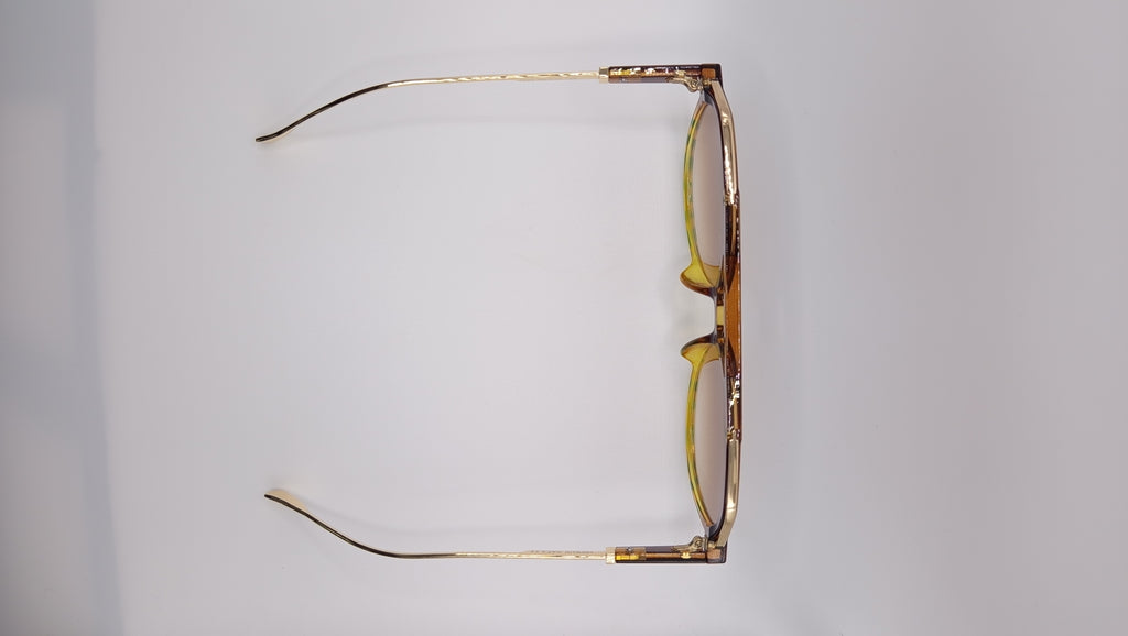 ✨ Lunettes Pilote Rétro Dégradées « 3227 » – Ambre Brûlé, Vert Citron & Branches Dorées ✨