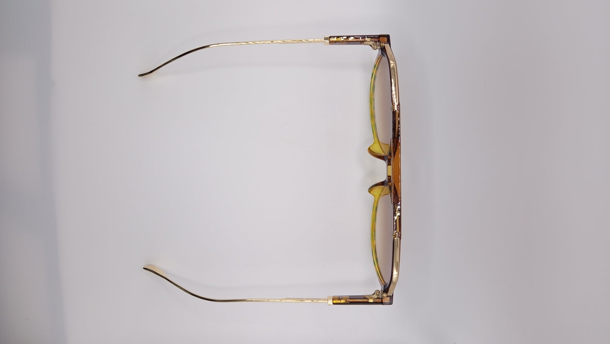 ✨ Lunettes Pilote Rétro Dégradées « 3227 » – Ambre Brûlé, Vert Citron & Branches Dorées ✨