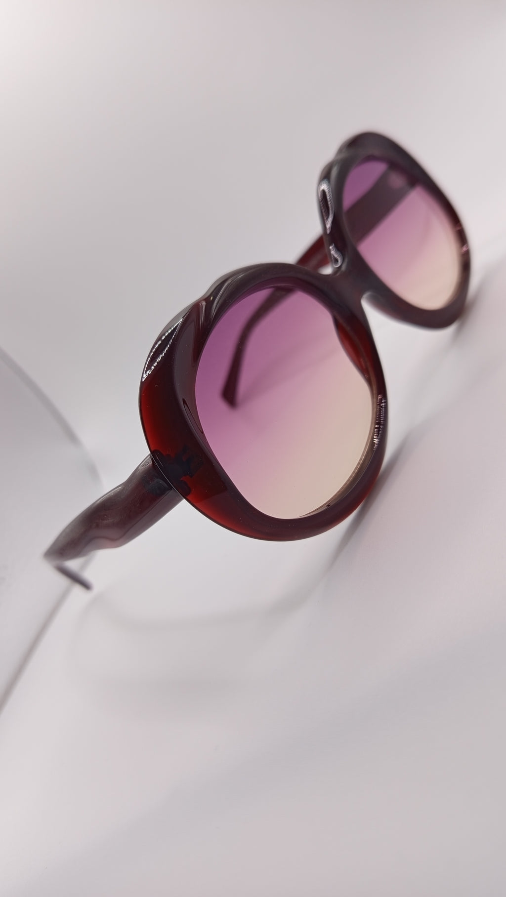 ✨ Lunettes Oversize Rondes Rétro « 5686 » – Édition Bordeaux Burgundy & Verres Mauve Sunset ✨