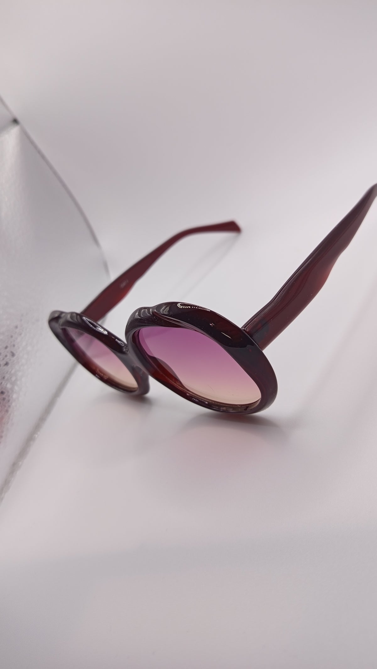✨ Lunettes Oversize Rondes Rétro « 5686 » – Édition Bordeaux Burgundy & Verres Mauve Sunset ✨