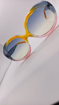 ✨ Lunettes Oversize Rondes Rétro « 5686 » – Dégradé Sunset Bleu Nuit, Ambre & Rose ✨