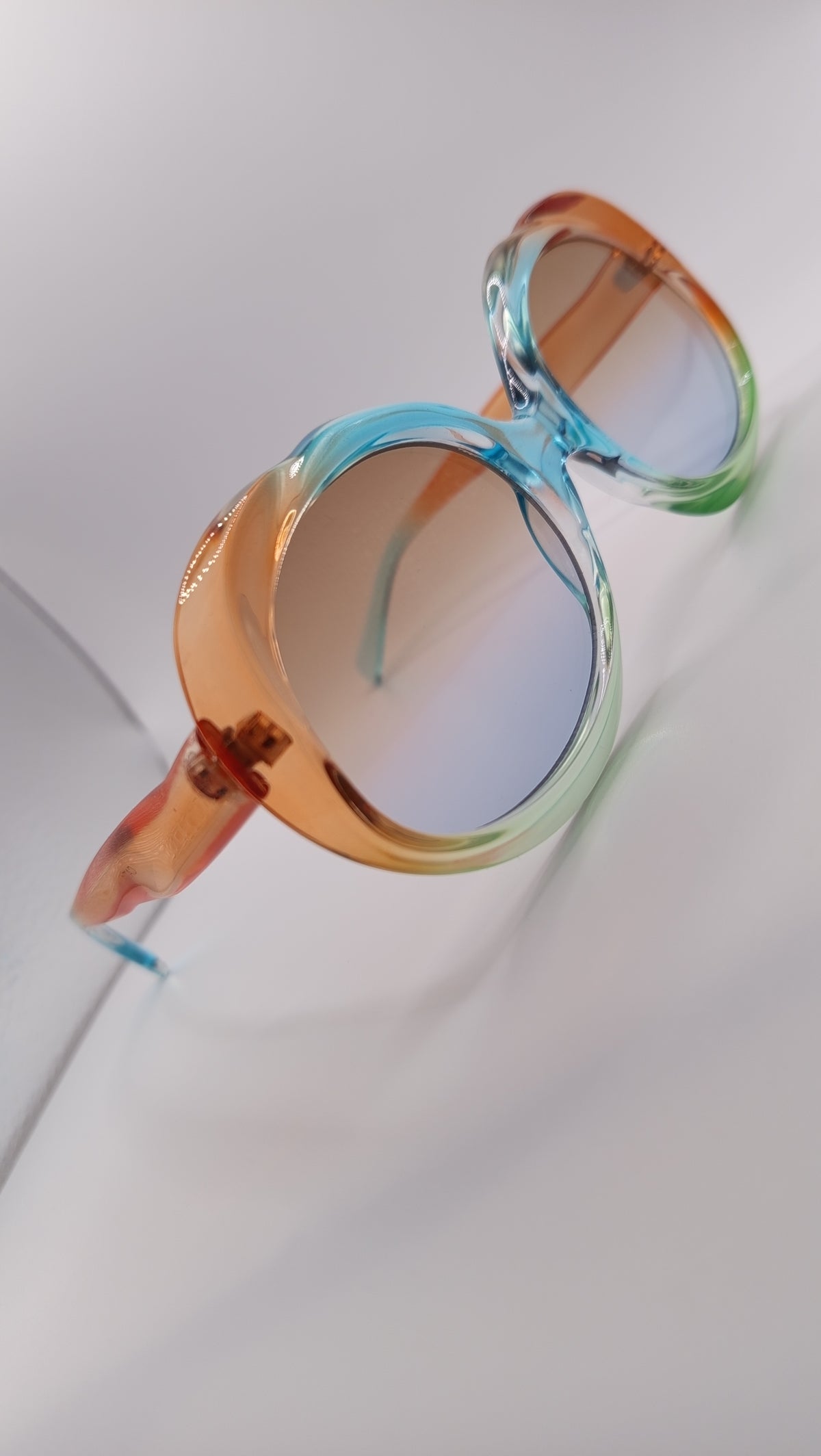 ✨ Lunettes Oversize Rondes Rétro « 5686 » – Dégradé Sorbet Pêche & Menthe Givrée ✨