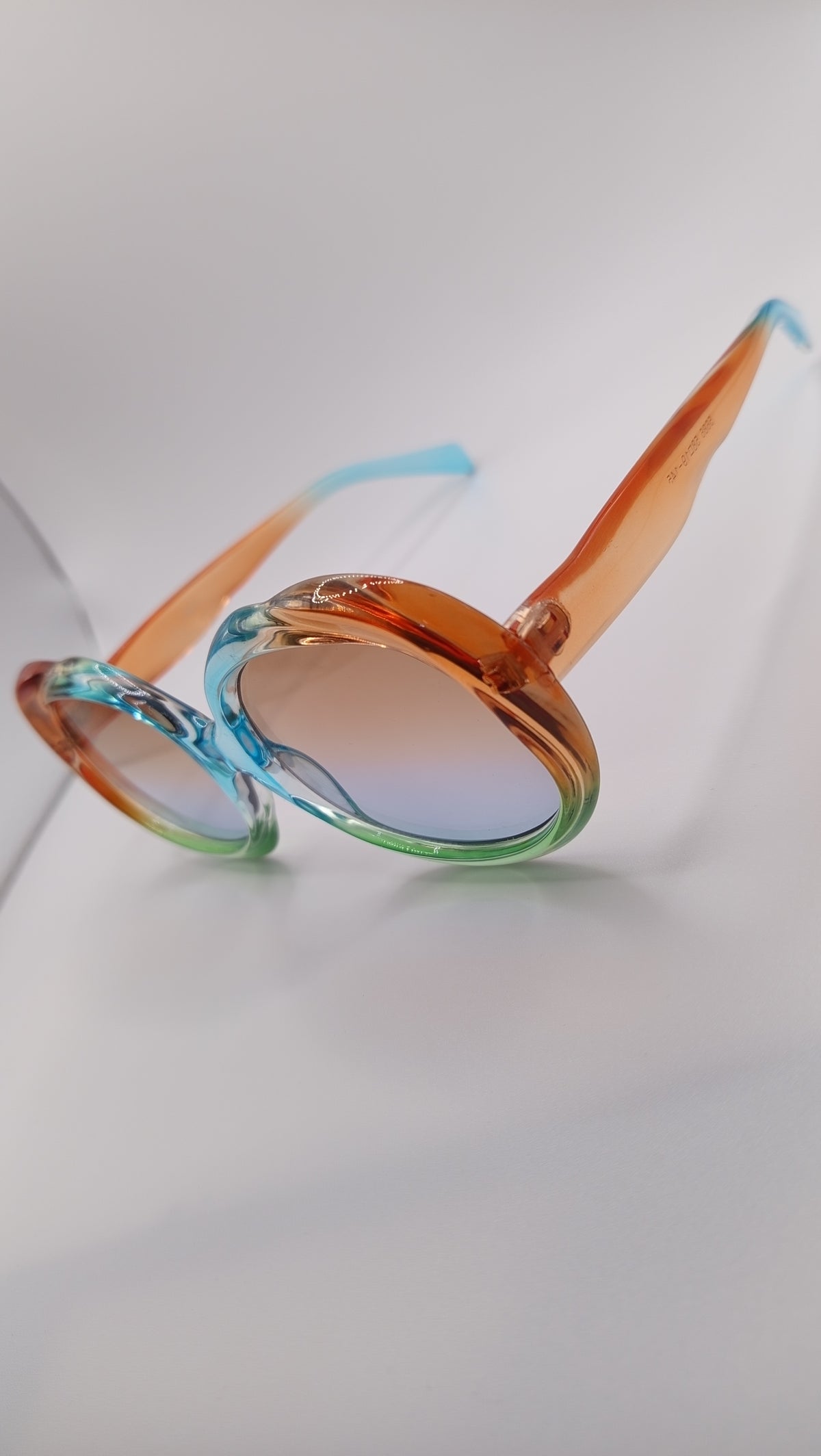 ✨ Lunettes Oversize Rondes Rétro « 5686 » – Dégradé Sorbet Pêche & Menthe Givrée ✨