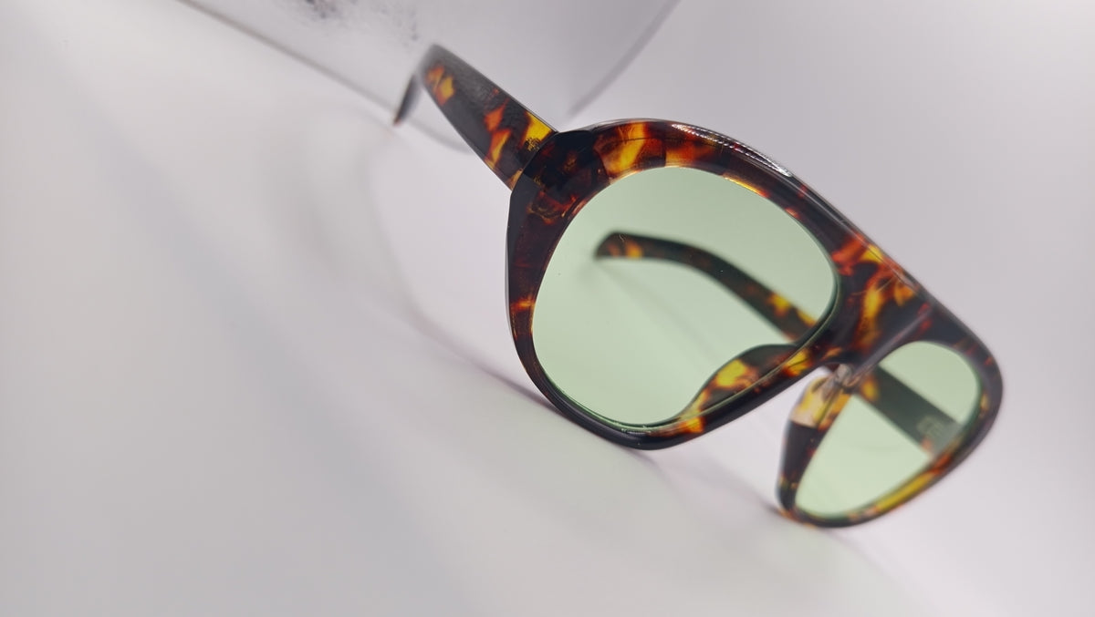 ✨ Lunettes Pilote Rétro « ZN5005 » – Havana Écaille & Verres Vert Vintage ✨