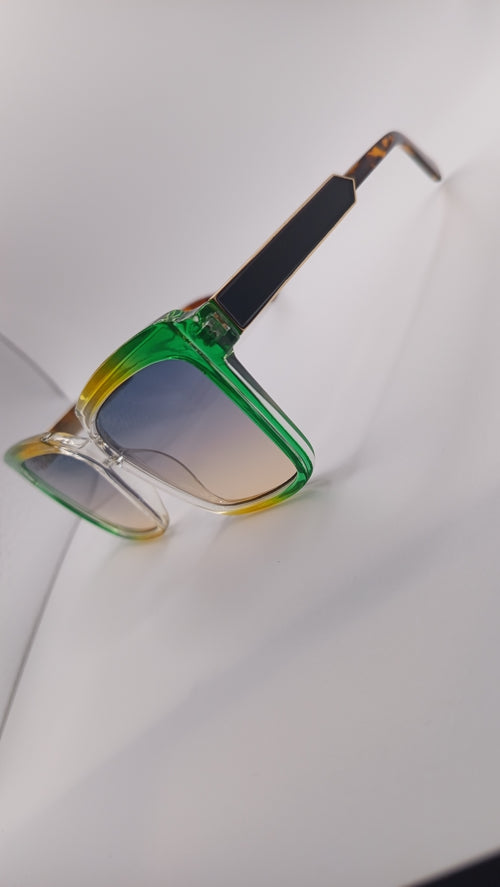 ✨ Lunettes Géométriques Oversize « M6184 » – Cocktail Dégradé Émeraude, Citron & Écaille ✨