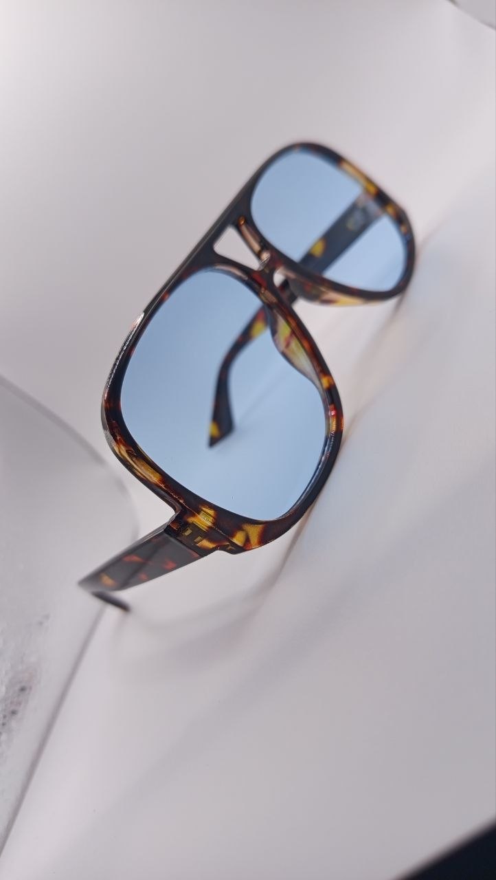 ✨ Lunettes Pilote Rétro Double Pont « ZN3933 » – Havana Écaille & Verres Bleu Ciel ✨