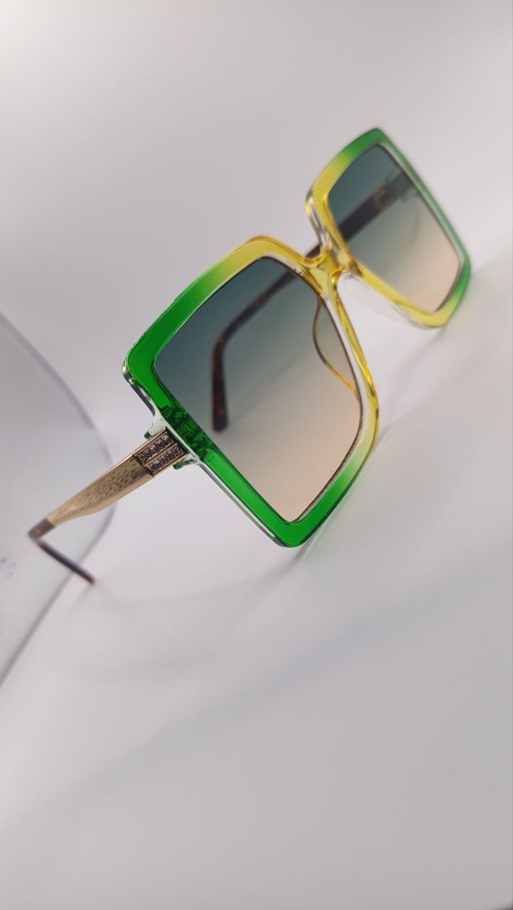 ✨ Lunettes Carrées Oversize « M409 » – Cocktail Vert Lime, Jaune Solaire & Écaille ✨