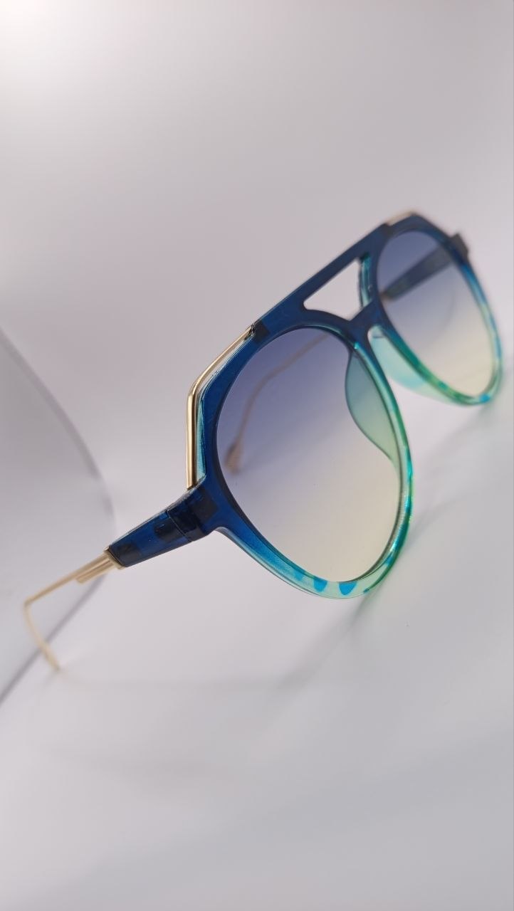 ✨ Lunettes Pilote Rétro Dégradées « 3227 » – Bleu Océan, Vert Menthe & Branches Dorées ✨