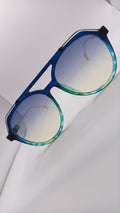 ✨ Lunettes Pilote Rétro Dégradées « 3227 » – Bleu Océan, Vert Menthe & Branches Dorées ✨