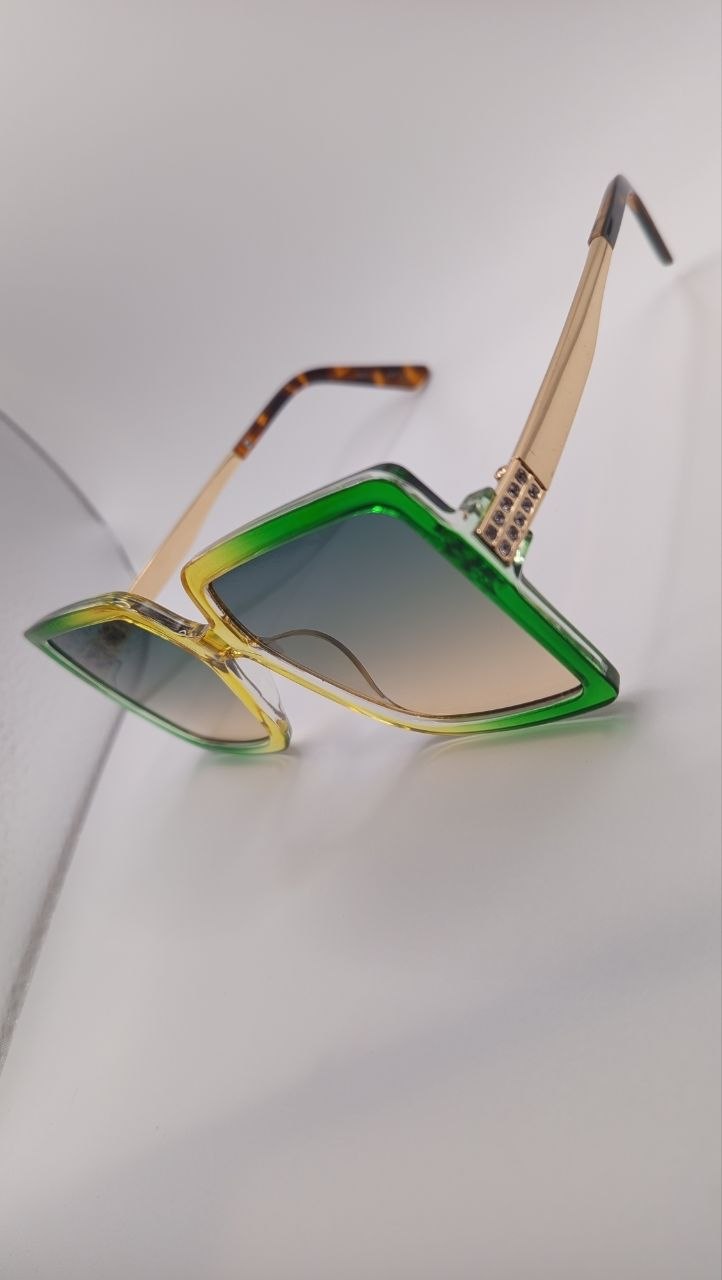 ✨ Lunettes Carrées Oversize « M409 » – Cocktail Vert Lime, Jaune Solaire & Écaille ✨