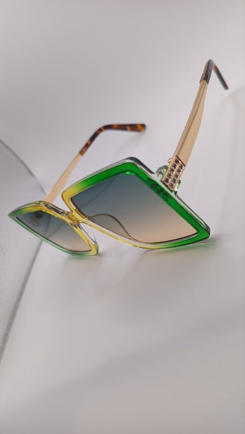 ✨ Lunettes Carrées Oversize « M409 » – Cocktail Vert Lime, Jaune Solaire & Écaille ✨
