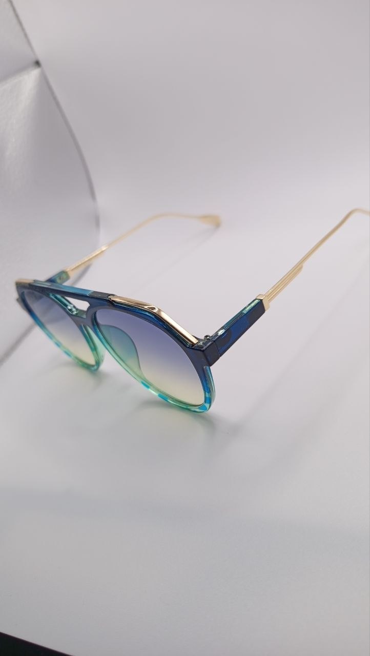 ✨ Lunettes Pilote Rétro Dégradées « 3227 » – Bleu Océan, Vert Menthe & Branches Dorées ✨