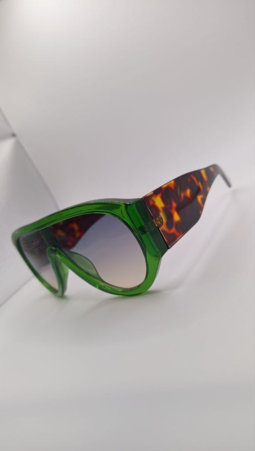 ✨ Lunettes Masque Oversize « 89181-1 » – Vert Émeraude Translucide & Branches Écaille ✨